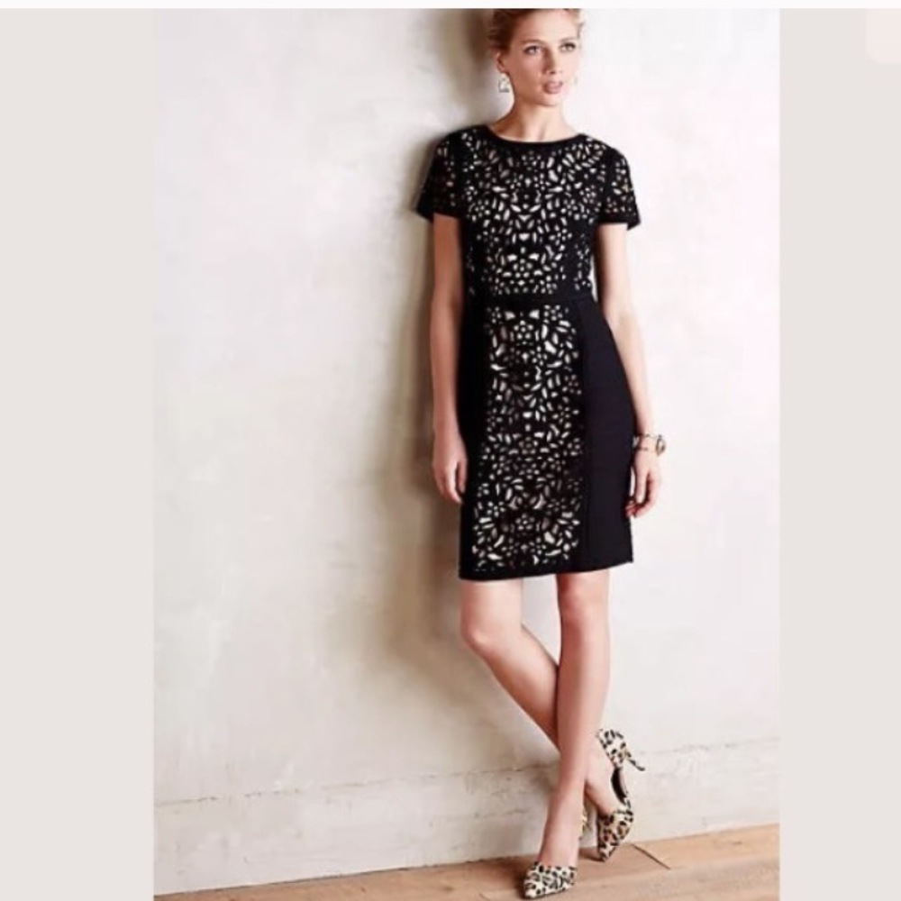 Maeve lasercut basalt sheath black and nude dress